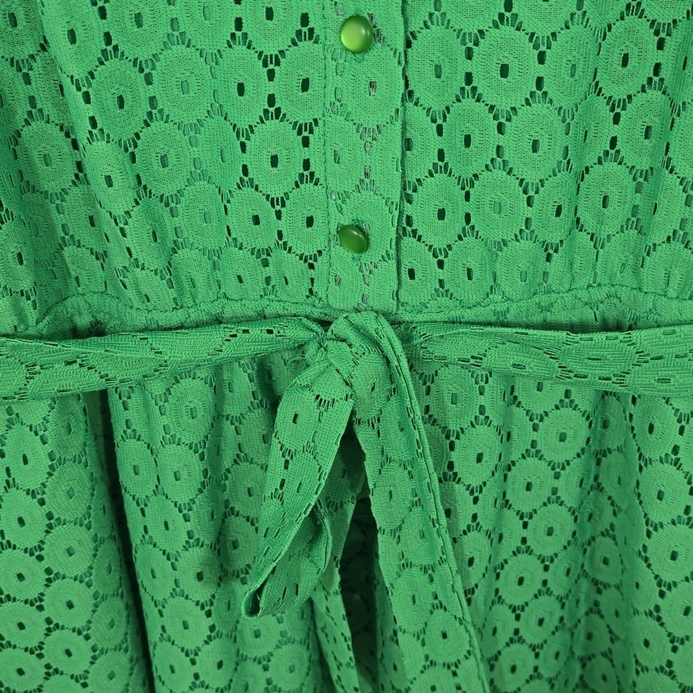 {Emma & Michele} Green Eyelet Sleeveless Lace Belted Dress - Size 12 - Picture 10 of 15